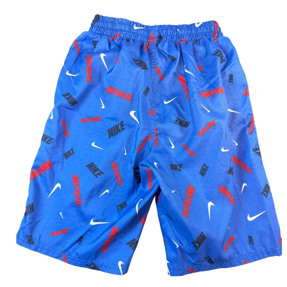Nike Boys Blue Swoosh Logo Athletic Mesh Lined Swim Trunks Shorts Size Med J9